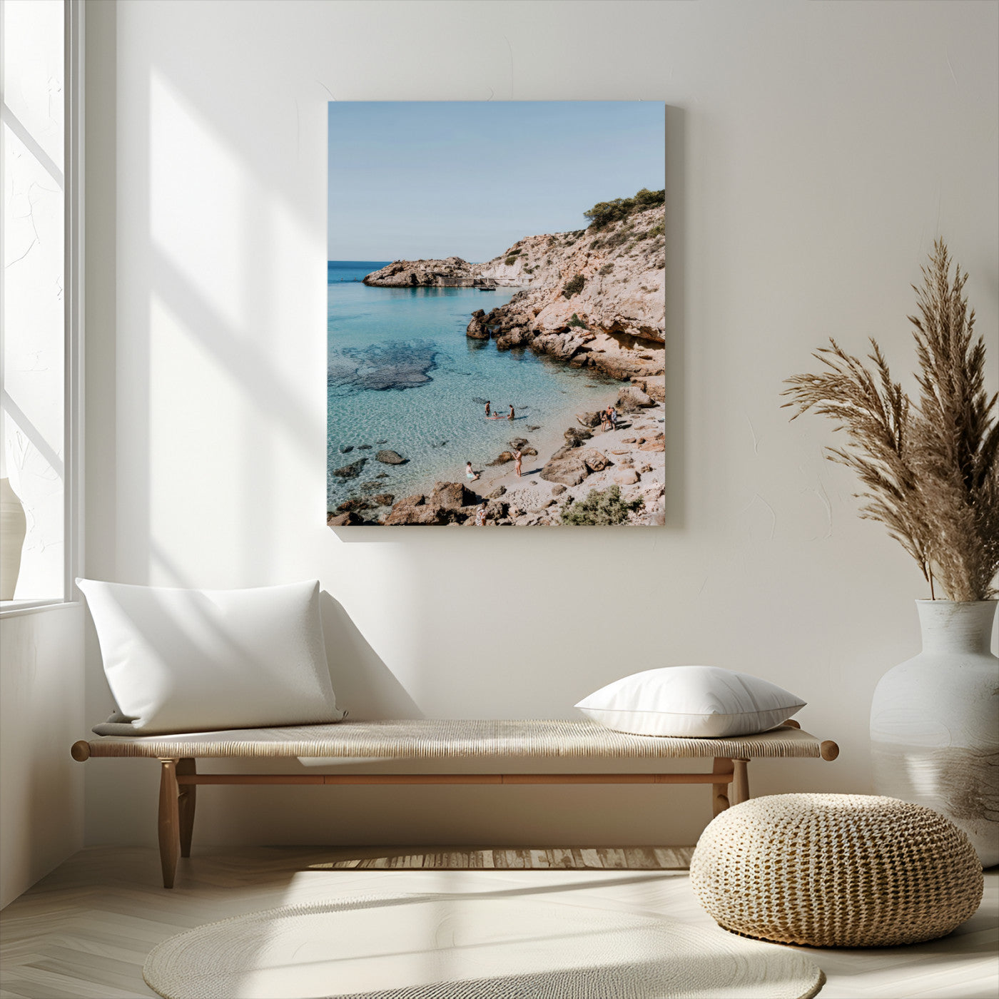 MGV-CV-24X36 - Turquoise Cove Wall Art Canvas Print, Framed Ibiza Beach Art Picture Print, Mediterranean Shore Perfect Boho Coastal Decor Artwork