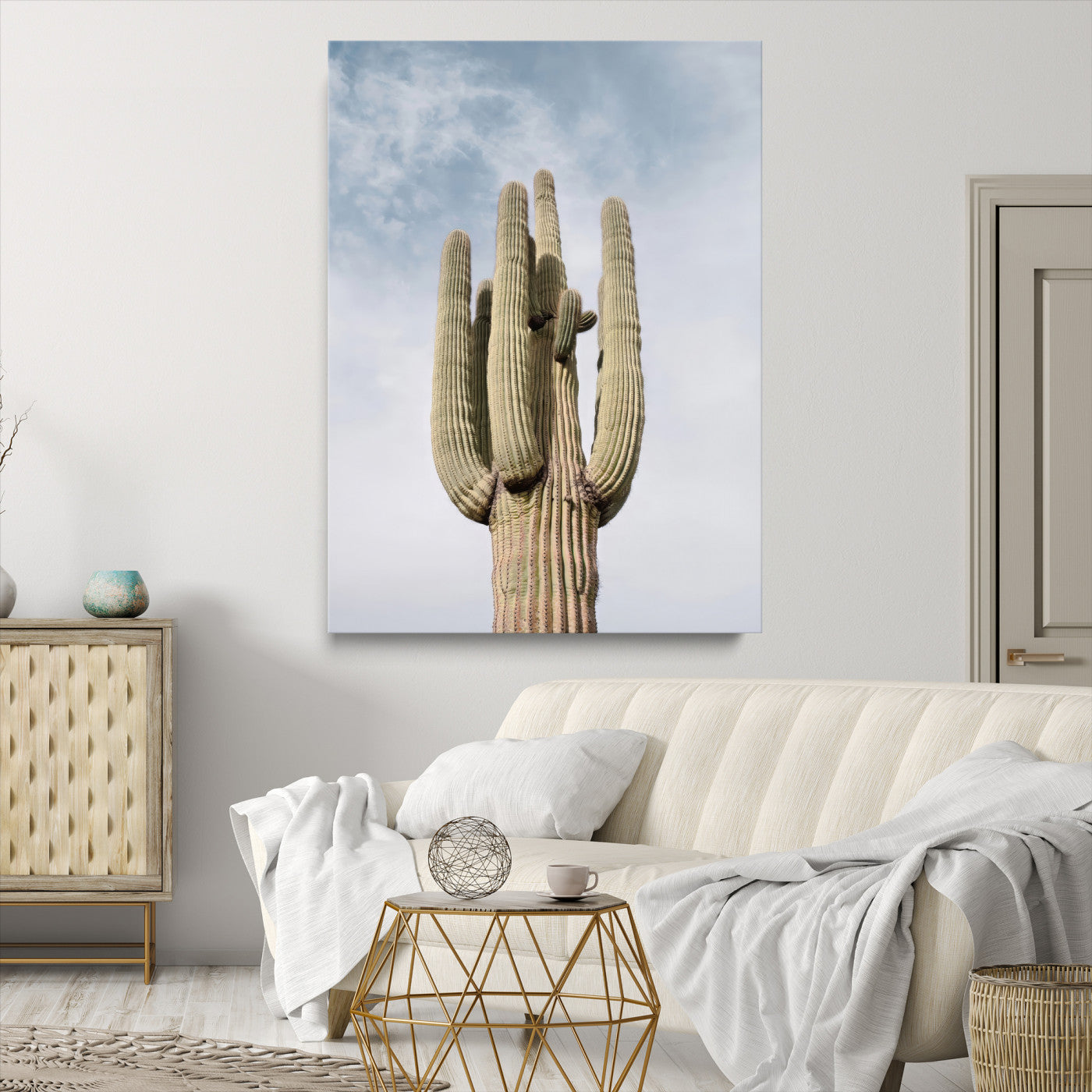 Saguaro Cactus Wall Art Canvas Print, Framed Earthy Desert Art Picture Print, Warm Botanical Perfect Southwestern Boho Decor, Framed