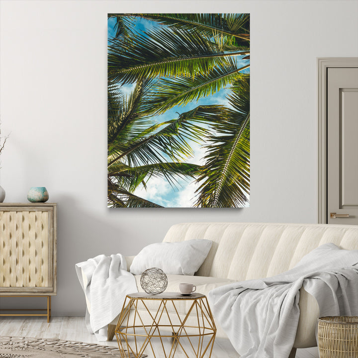 Palm Leaves Wall Art Canvas Print, Framed Tropical Vibes Art Picture Print, Green Foliage Perfect Tropical Boho Decor Artwork