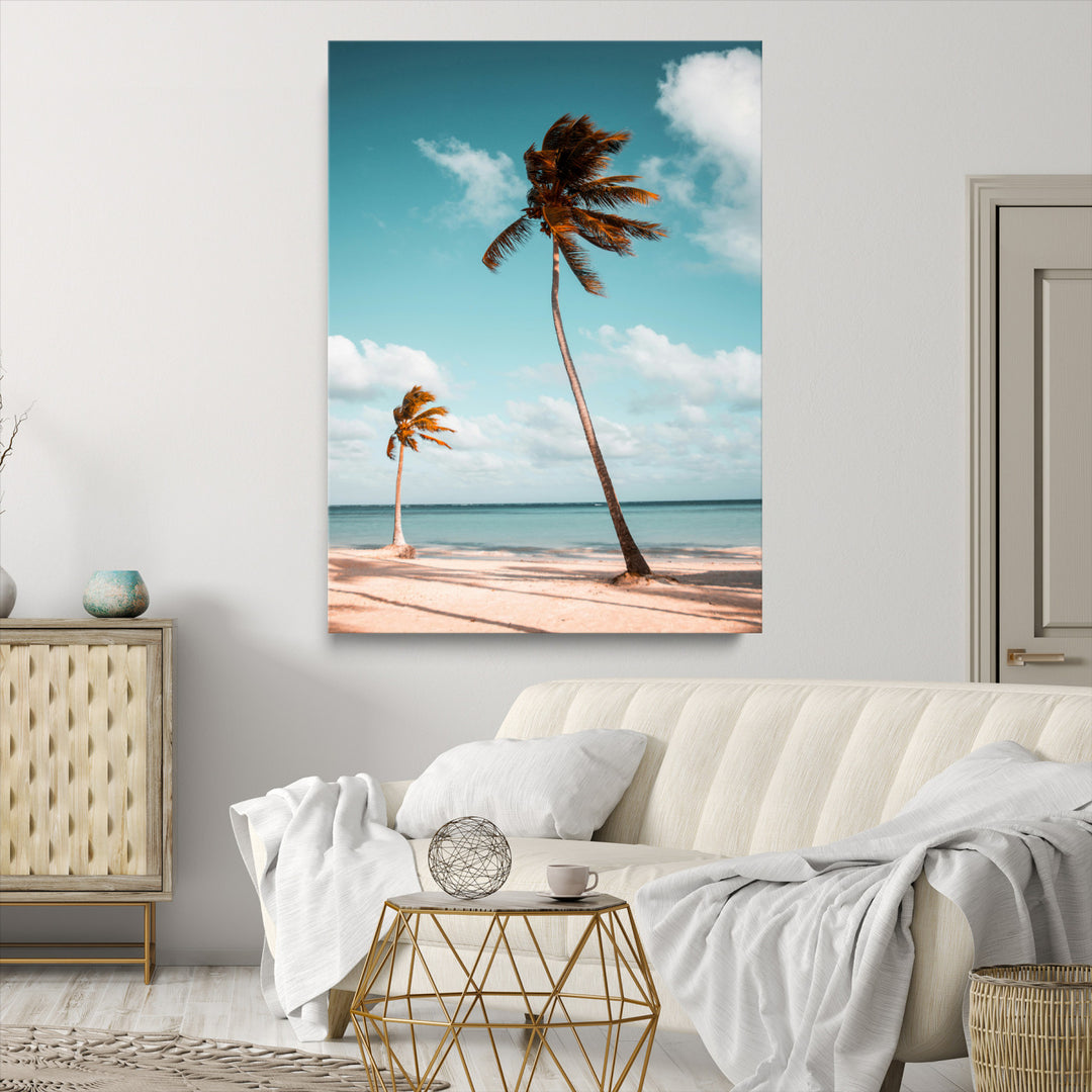 Tropical Beach Wall Art Canvas Print, Framed Coastal Palm Trees Art Picture Print, Serene Ocean View Perfect Tropical Coastal Decor Artwork