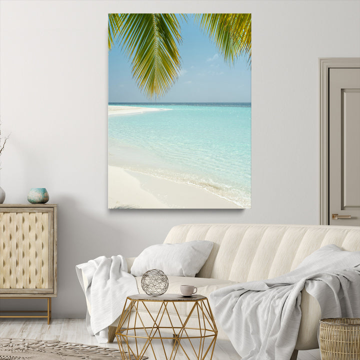 Azure Water Wall Art Canvas Print, Framed Tranquil Island Escape Art Picture Print, Clear Blue Ocean Wall Art Coastal Minimalist Decor