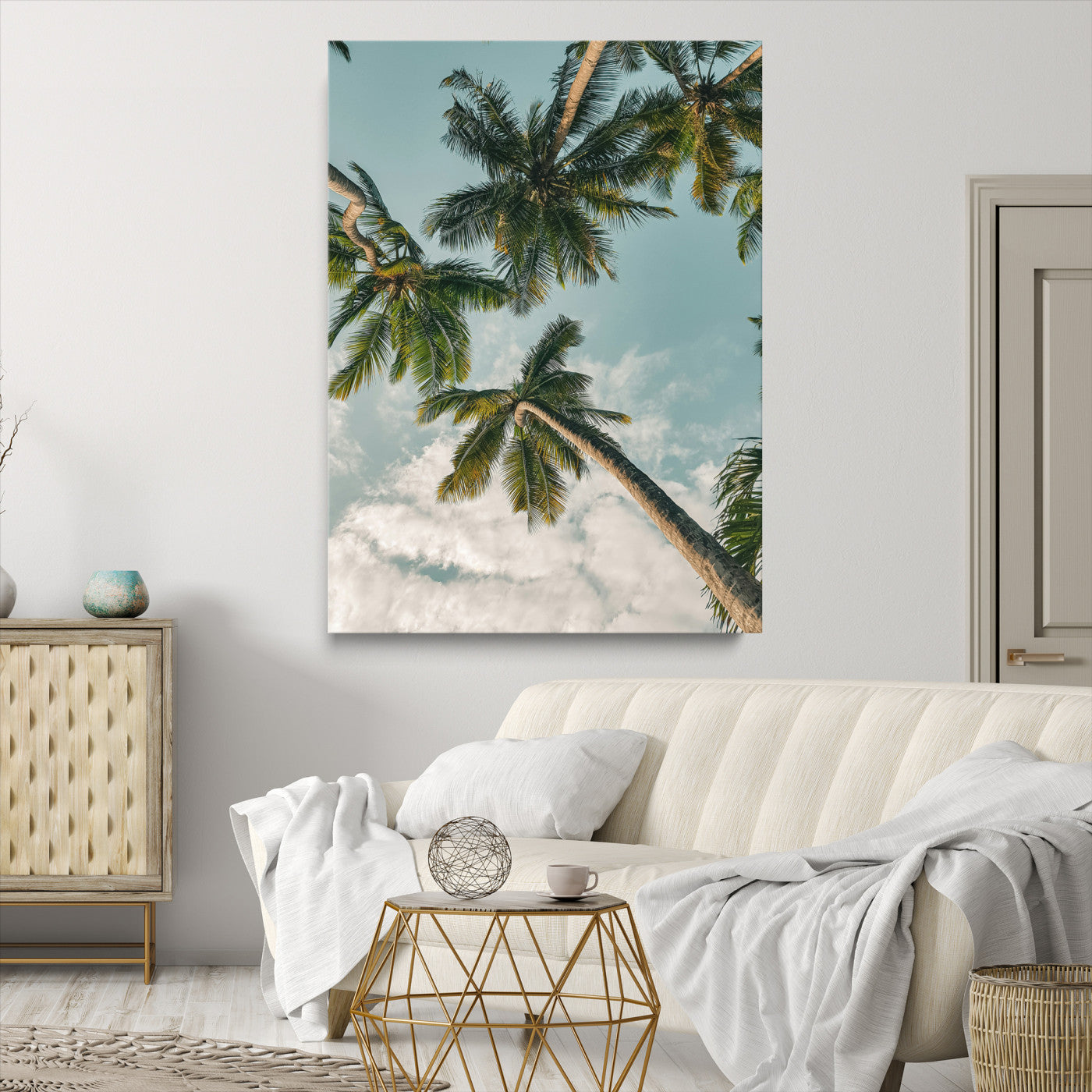 Tropical Palm Trees Wall Art Canvas Print, Framed Coastal Nature Art Picture Print, Relaxing Summer Vibes Perfect Boho Coastal Decor Artwork