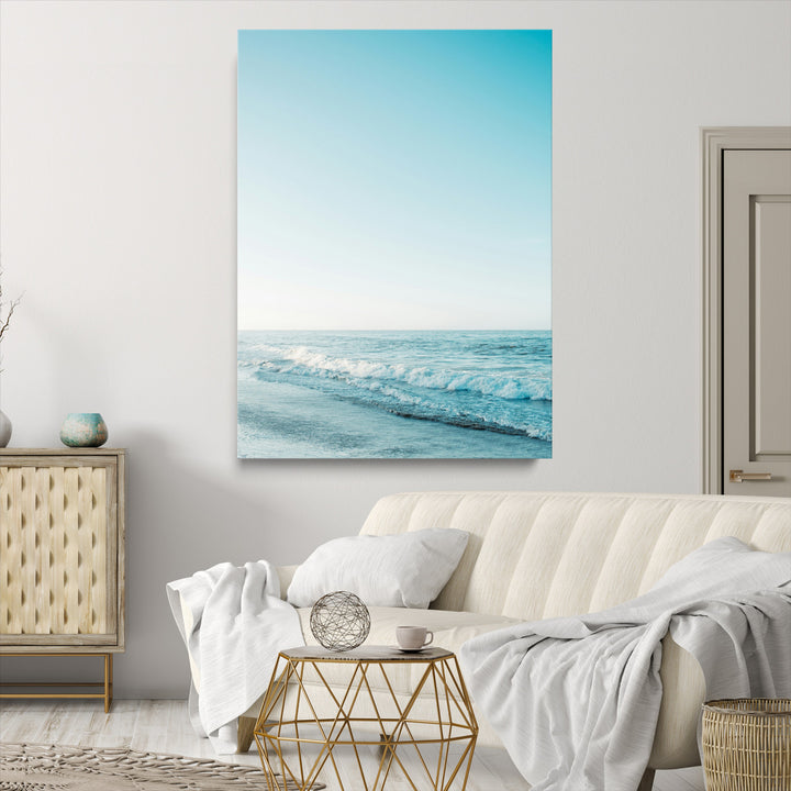 Minimalist Ocean Wall Art Canvas Print, Framed Calm Seascape Art Picture Print, Soft Blue Tones Perfect Coastal Minimalist Decor Artwork