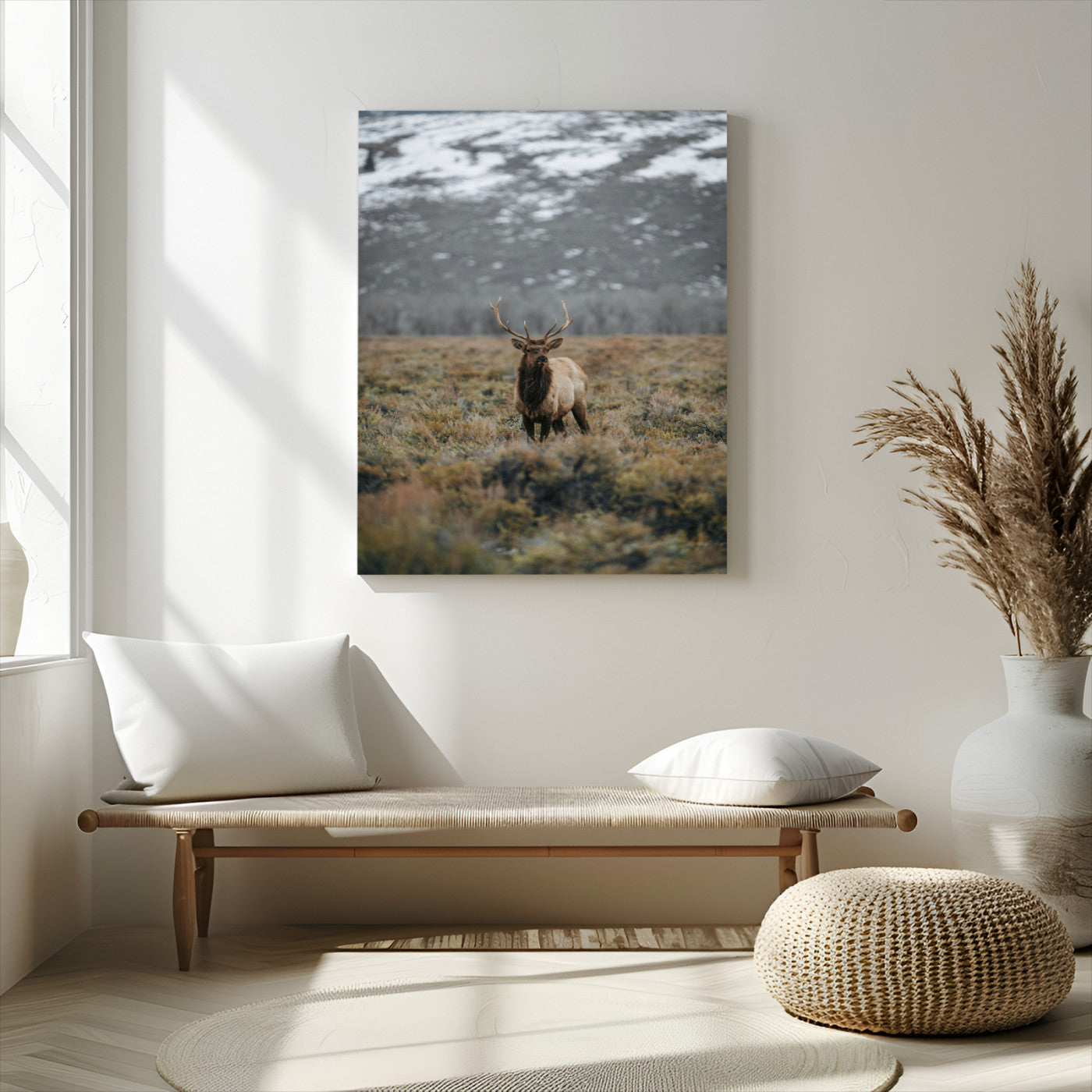 MGV-CV-24X36 - Wild Elk Wall Art Canvas Print, Framed Mountain Wilderness Art Picture Print, Majestic Animal Perfect Rustic Lodge Decor Artwork