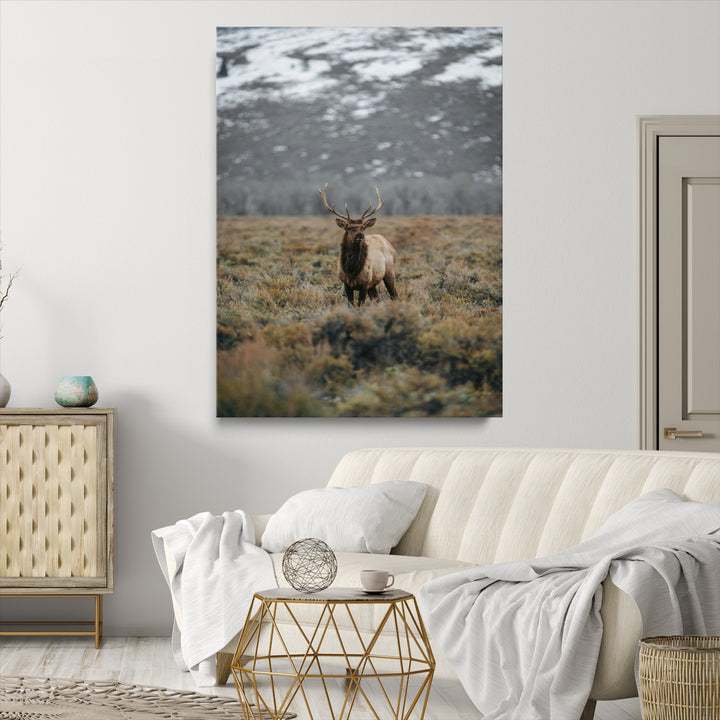Wild Elk Wall Art Canvas Print, Mountain Wilderness Print, Framed Majestic Animal Art Print, Large Rustic Wildlife Wall Art Printing