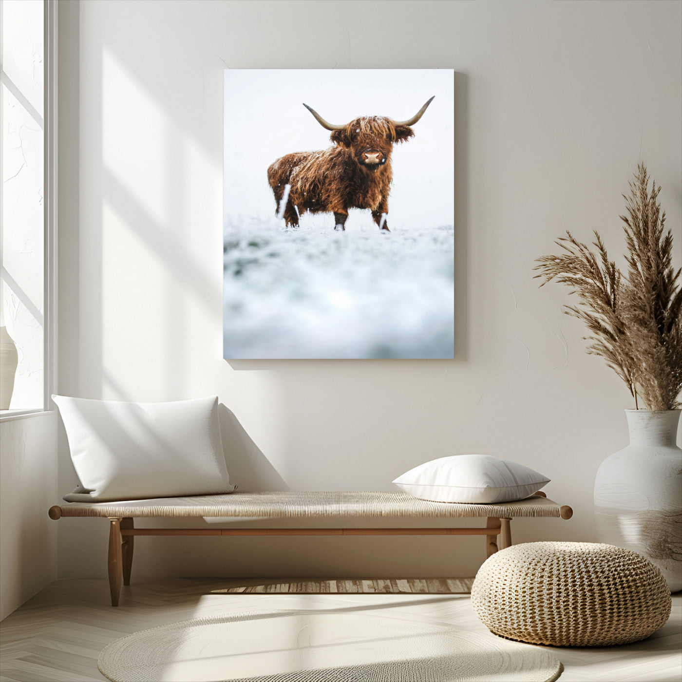 MGV-CV-24X36 - Highland Cow Wall Art Canvas Print, Framed Horned Cow Art Picture Print, Scottish Cattle Perfect Farmhouse Decor Artwork