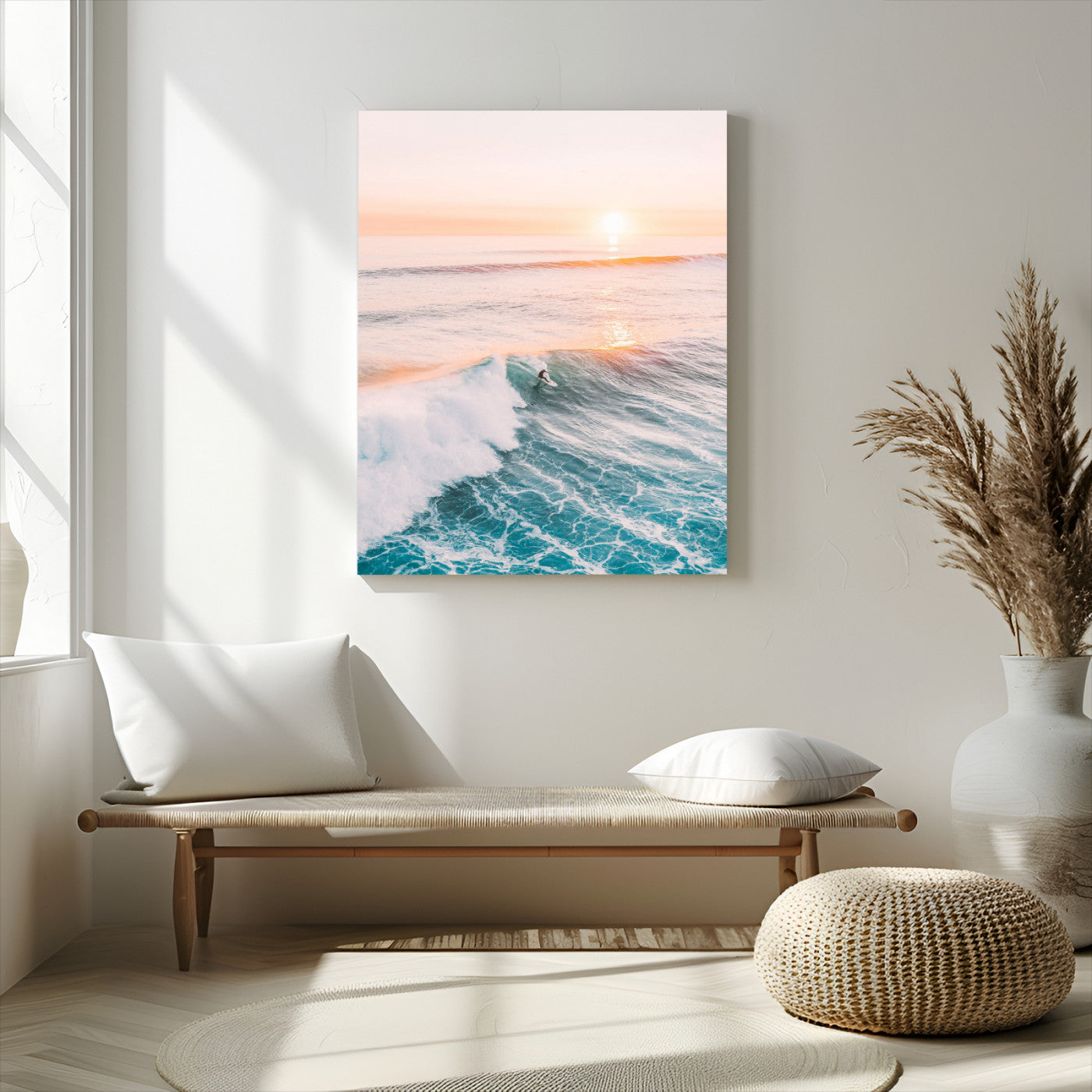 Pastel Ocean Wall Art Canvas Print for Home Decor, Framed Nautical Art Canvas Print