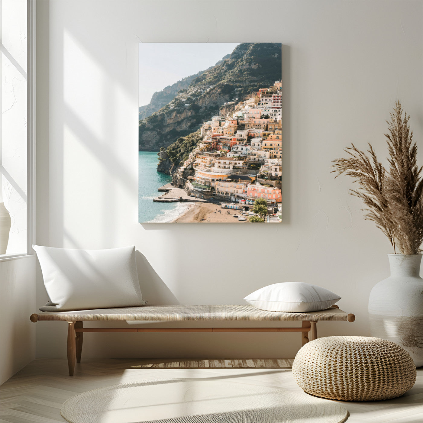 MGV-CV-24X36 - Scenic Coastal Cliffside Town Wall Art – Mediterranean Seaside View Canvas Print, Vibrant Wrapped Canvas for Living Room, Office, Home Decor