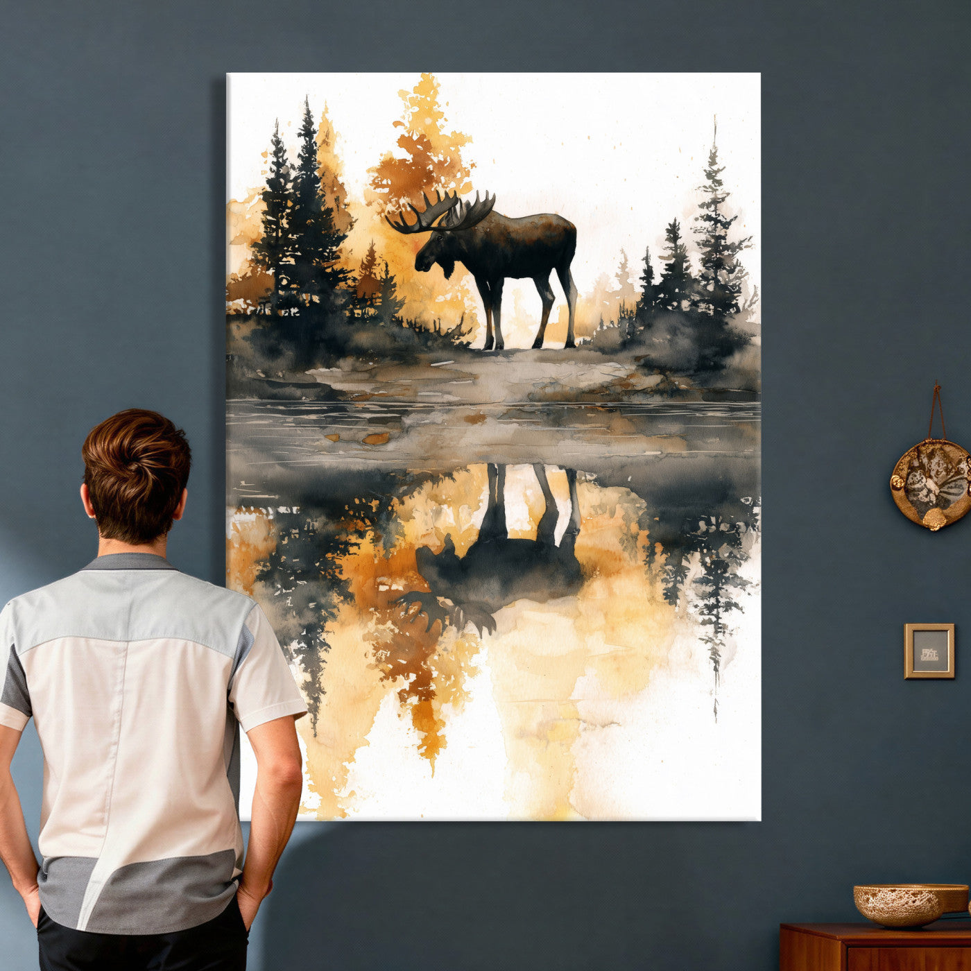 86920530-MGV-CV-24X36 - Abstract Moose Forest Wall Art Canvas Print – Wildlife Nature Artwork Print for Living Room, Cabin, and Office Decor