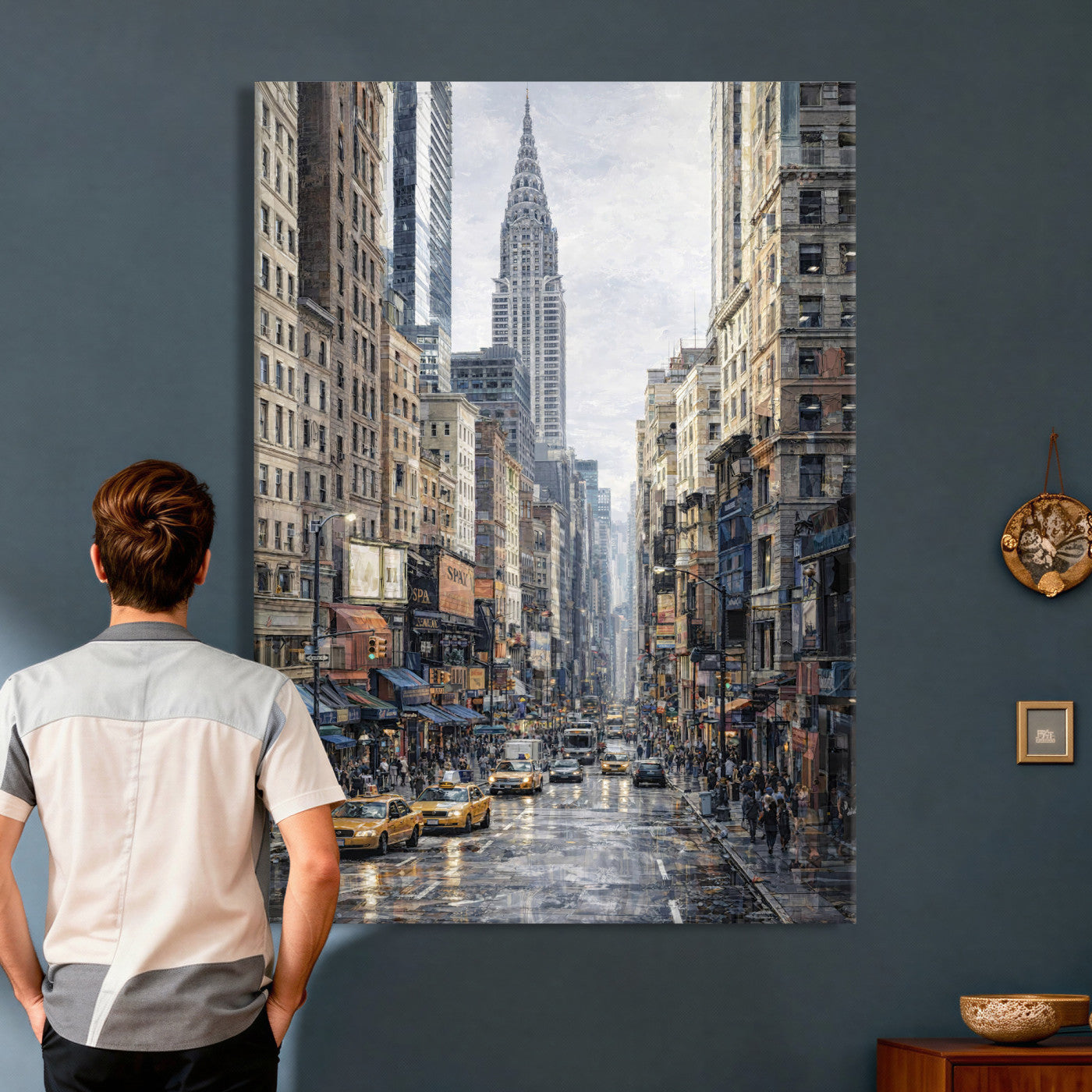 37693299-MGV-CV-24X36 - Chrysler Building New York Wall Art Canvas Print, Abstract NYC Street Painting Canvas Print, Modern Manhattan City Artwork for Living Room Decor