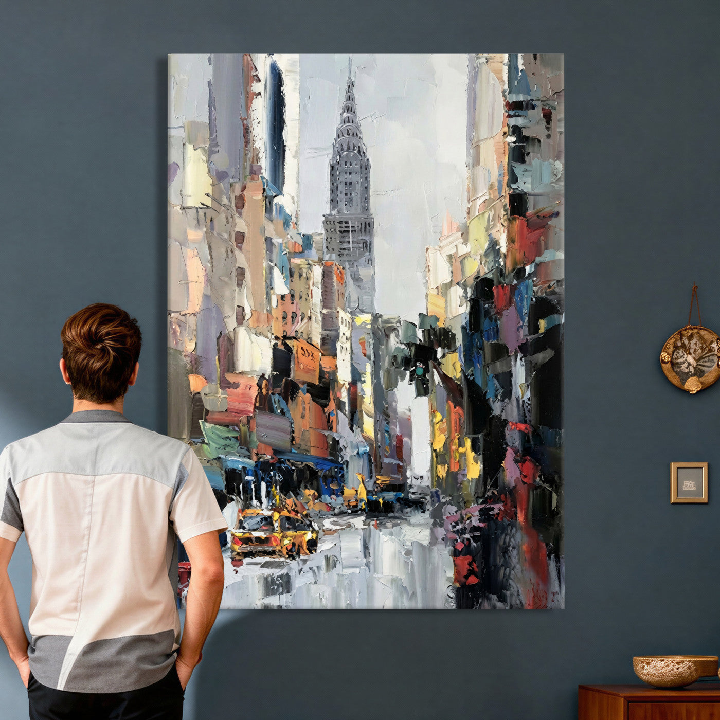 22144128-MGV-CV-24X36 - Chrysler Building New York Wall Art Canvas Print, Abstract NYC Street Painting Canvas Print, Modern Manhattan City Artwork for Living Room Decor