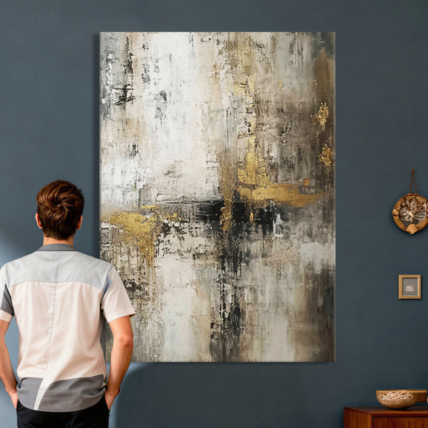 381262454-MGV-CV-24X36 - Framed Abstract Wall Art Canvas Print, Gold Black Modern Architecture Canvas Print, Contemporary Moody City Artwork for Living Room Decor