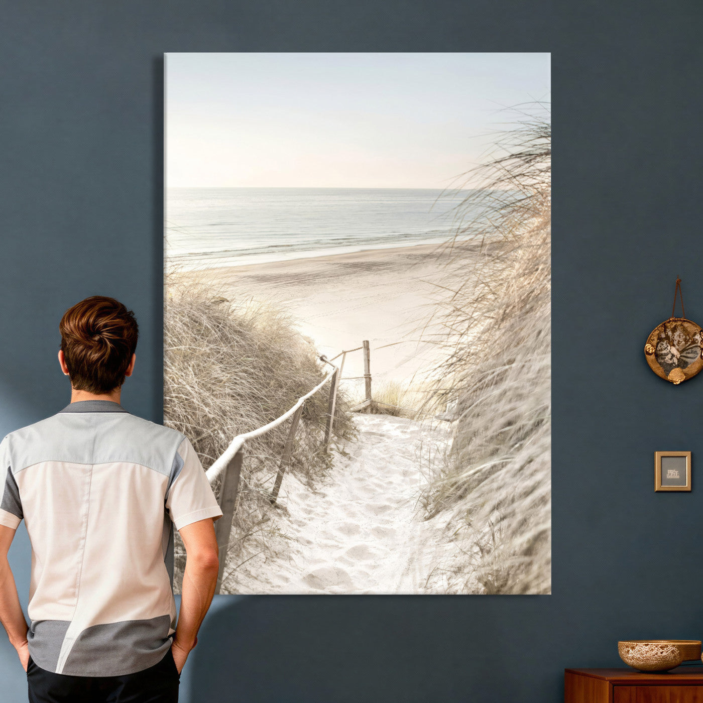 58415953-MGV-CV-24X36 - Coastal Beach Path Wall Art Canvas Print - Neutral Ocean Shore Landscape Artwork for Minimalist Home Decor