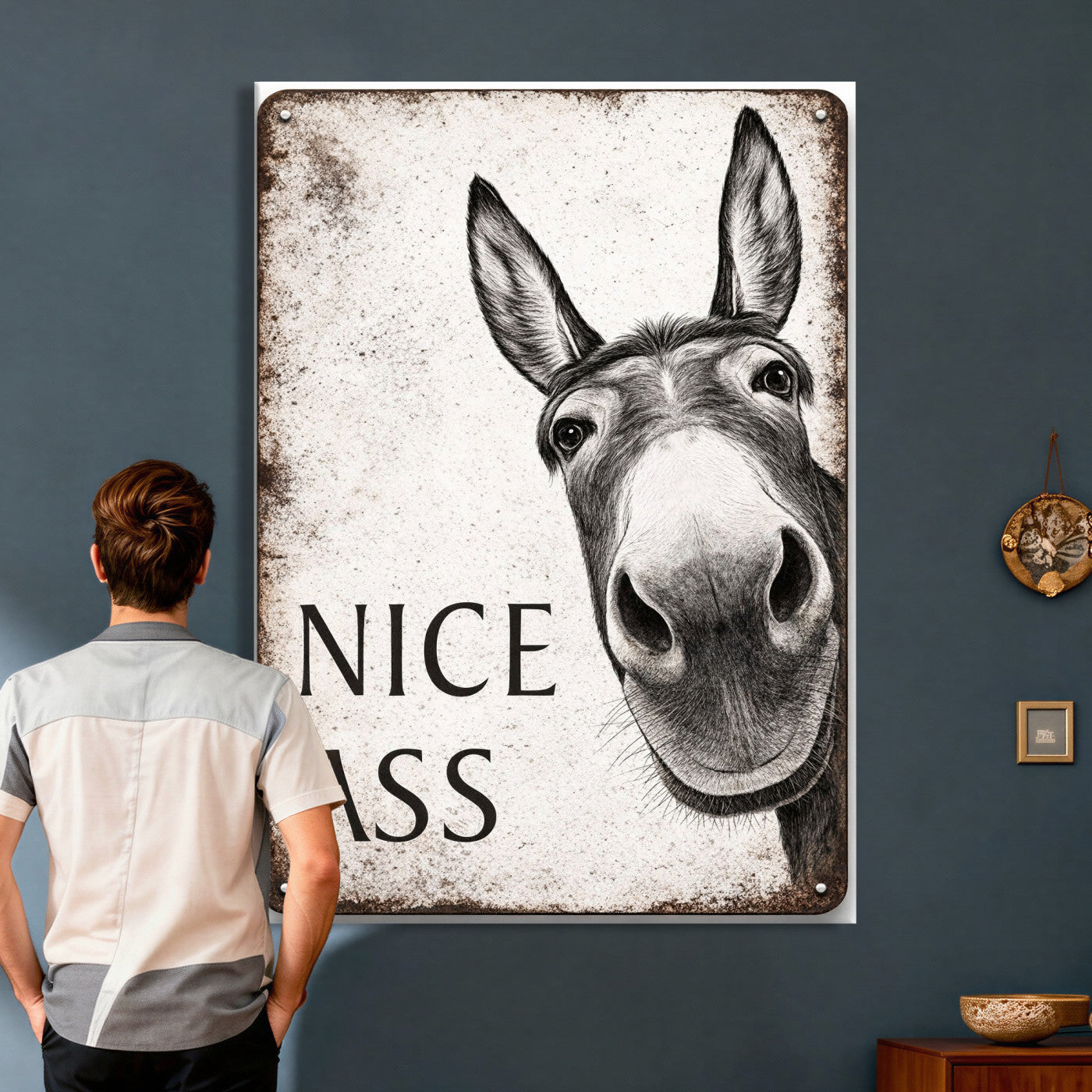8151788R6-MGV-CV-24X36 - Funny Donkey Bathroom Wall Art Canvas Print, Nice Ass Farm Animal Sign, Rustic Farmhouse Humor Decor, Toilet Wall Art
