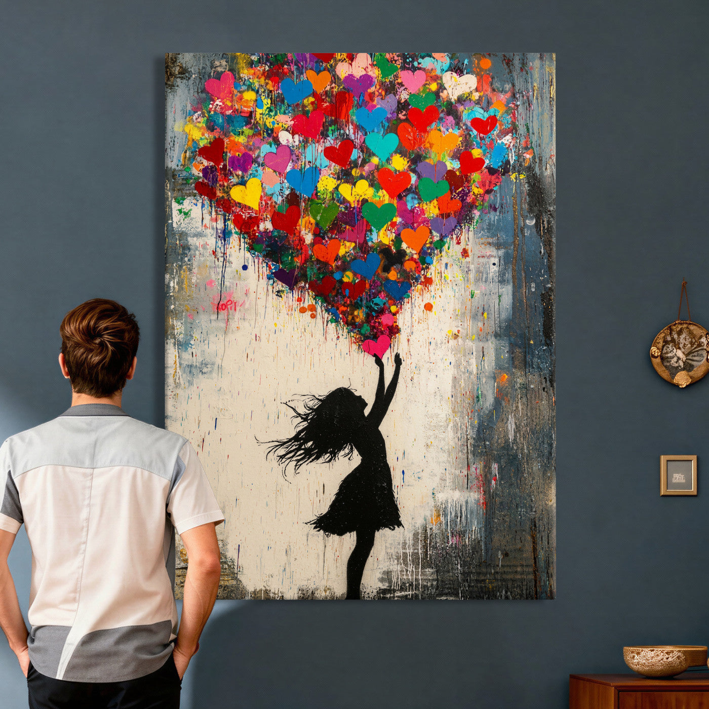36253538-MGV-CV-24X36 - Banksy Street Art Canvas Wall Art, Girl Heart Balloons Banksy Style Print, Colorful Graffiti Love Decor, Urban Pop Art, Kids Room Inspirational Wall Art