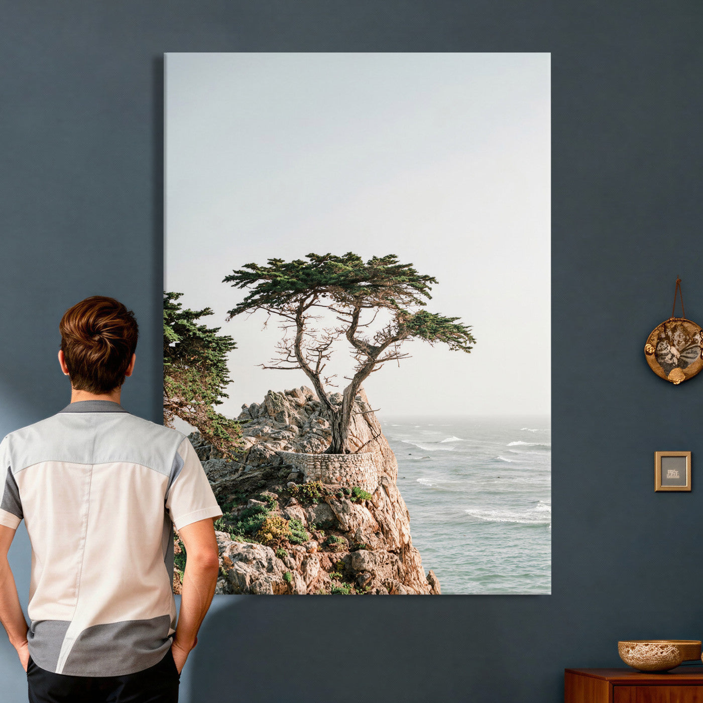 68839391-MGV-CV-24X36 - Lone Cypress Canvas Wall Art, Pebble Beach California Photography Print, Coastal Tree Ocean Decor, Monterey Nature Art, Minimalist Wall Art