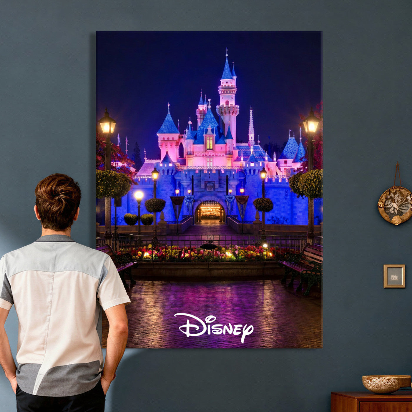 79435D-MGV-CV-24X36 - Disney Castle Wall Art – Framed Magic Kingdom Canvas Artwork, Fairytale Design, Kids Room Fantasy Decor for Home, Office