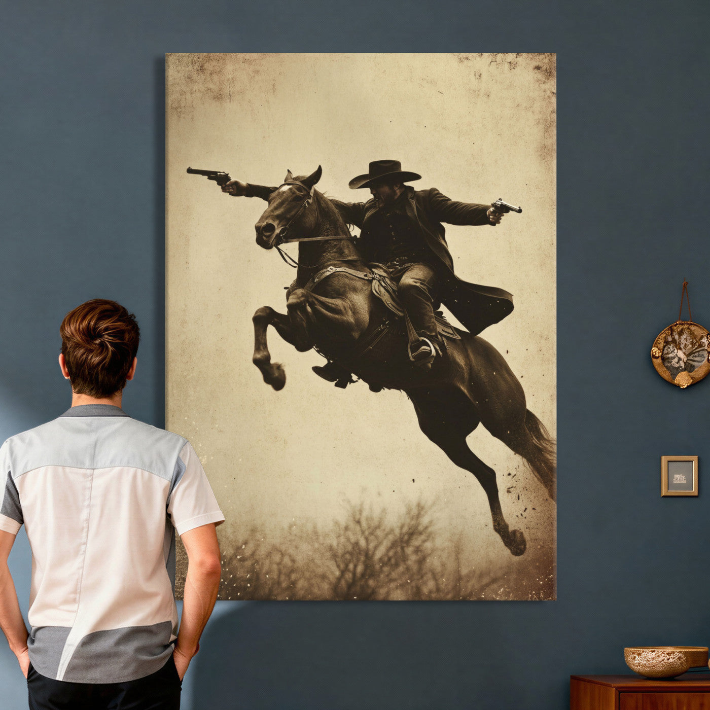 50552553-MGV-CV-24X36 - Vintage Cowboy Wall Art Canvas Print, Western Horse Rider Decor