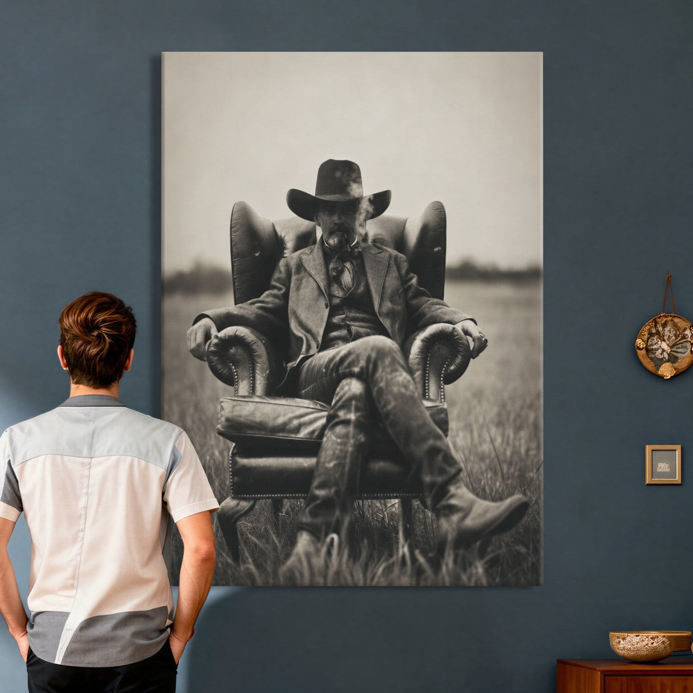 39988307-MGV-CV-24X36 - Vintage Cowboy Wall Art Canvas Print, Western Horse Rider Decor