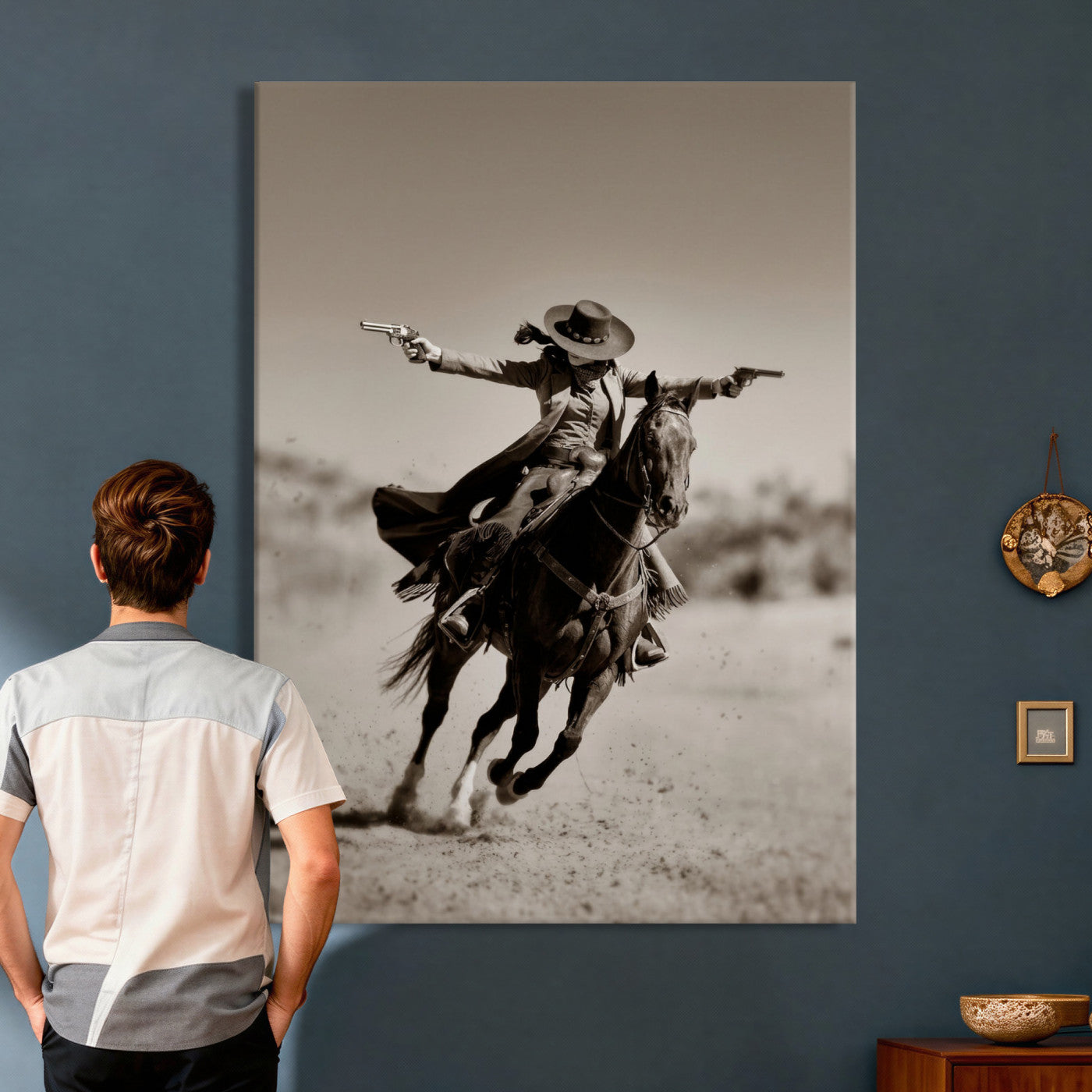 15018755-MGV-CV-24X36 - Vintage Cowboy Wall Art Canvas Print, Western Horse Rider Decor