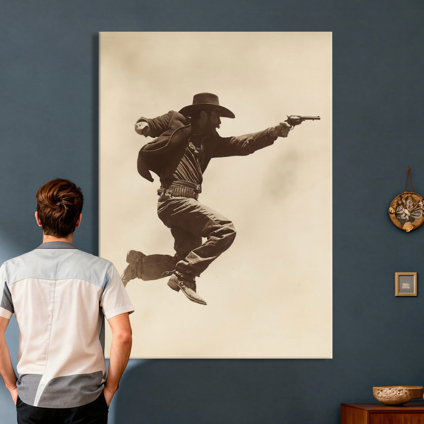 94461975G-MGV-CV-24X36 - Vintage Cowboy Wall Art Canvas Print, Western Gunfighter Decor