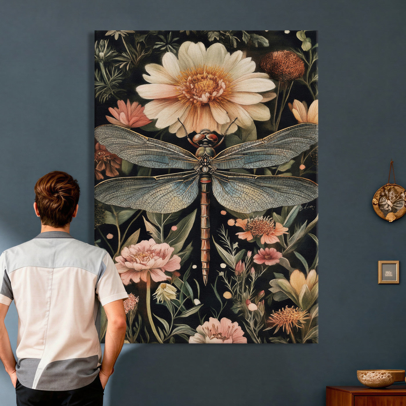 42409493-MGV-CV-24X36 - William Morris Style Prints Canvas Wall Art Lnner Framed, Vintage Bee Botanical Floral Wall Art Decor Pictures for Livingroom, Animals Pictures Decor Artwork
