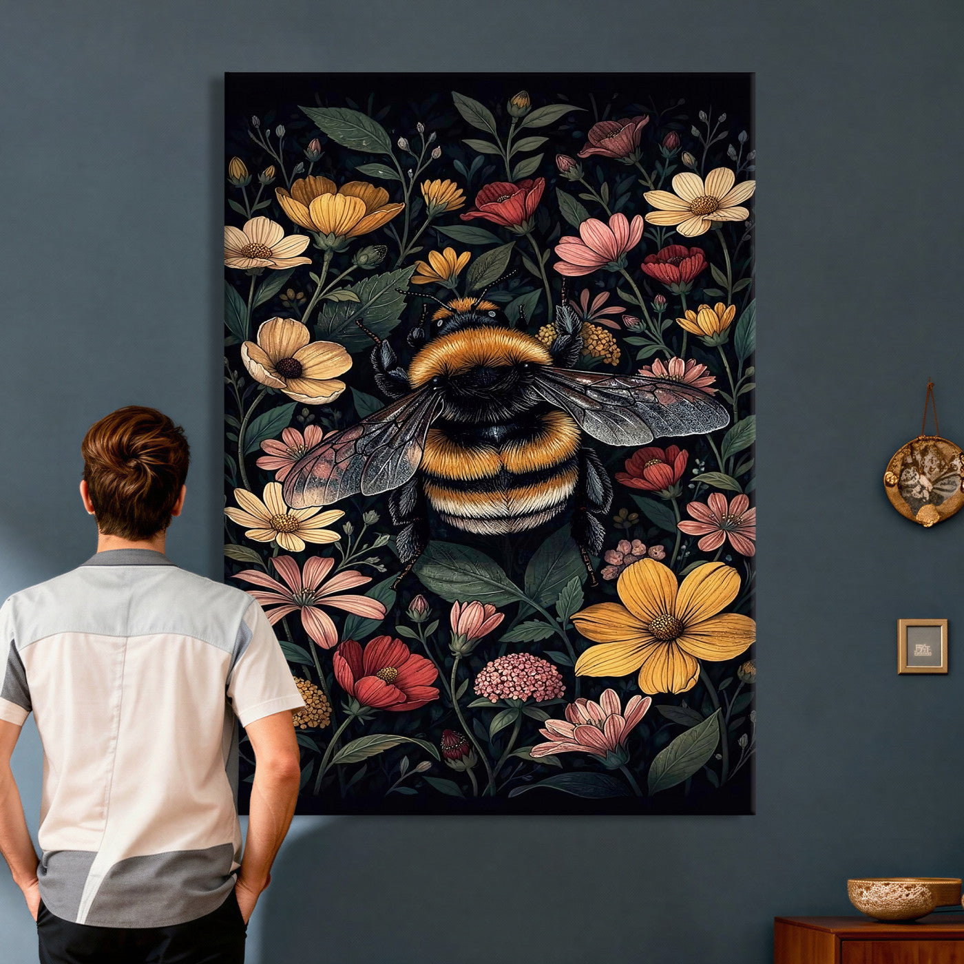 18863779-MGV-CV-24X36 - William Morris Style Prints Canvas Wall Art Lnner Framed, Vintage Bee Botanical Floral Wall Art Decor Pictures for Livingroom, Animals Pictures Decor Artwork