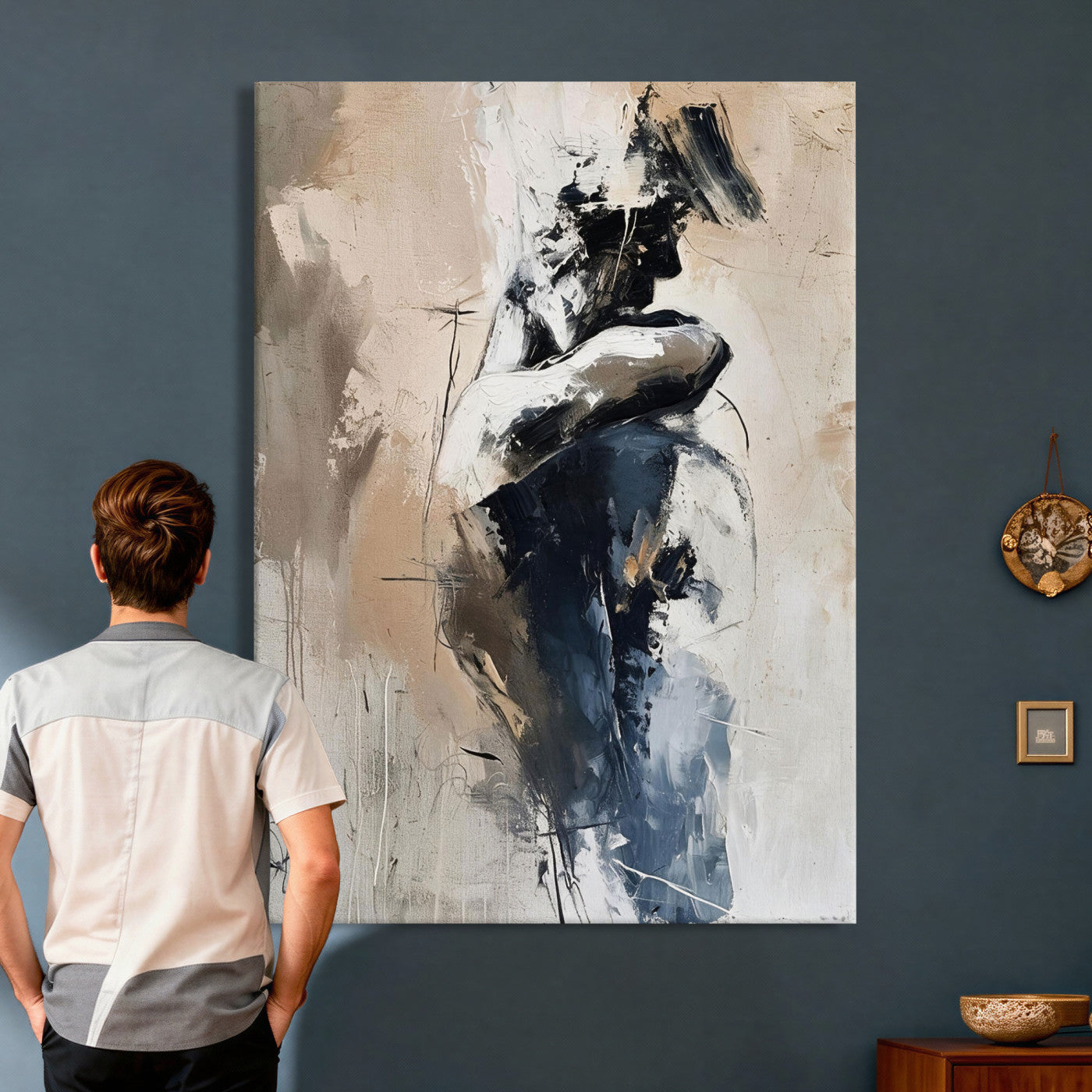 60223455-MGV-CV-24X36 - Monochrome Figurative Abstract Canvas Wall Art Moody Figure Oil Painting Print