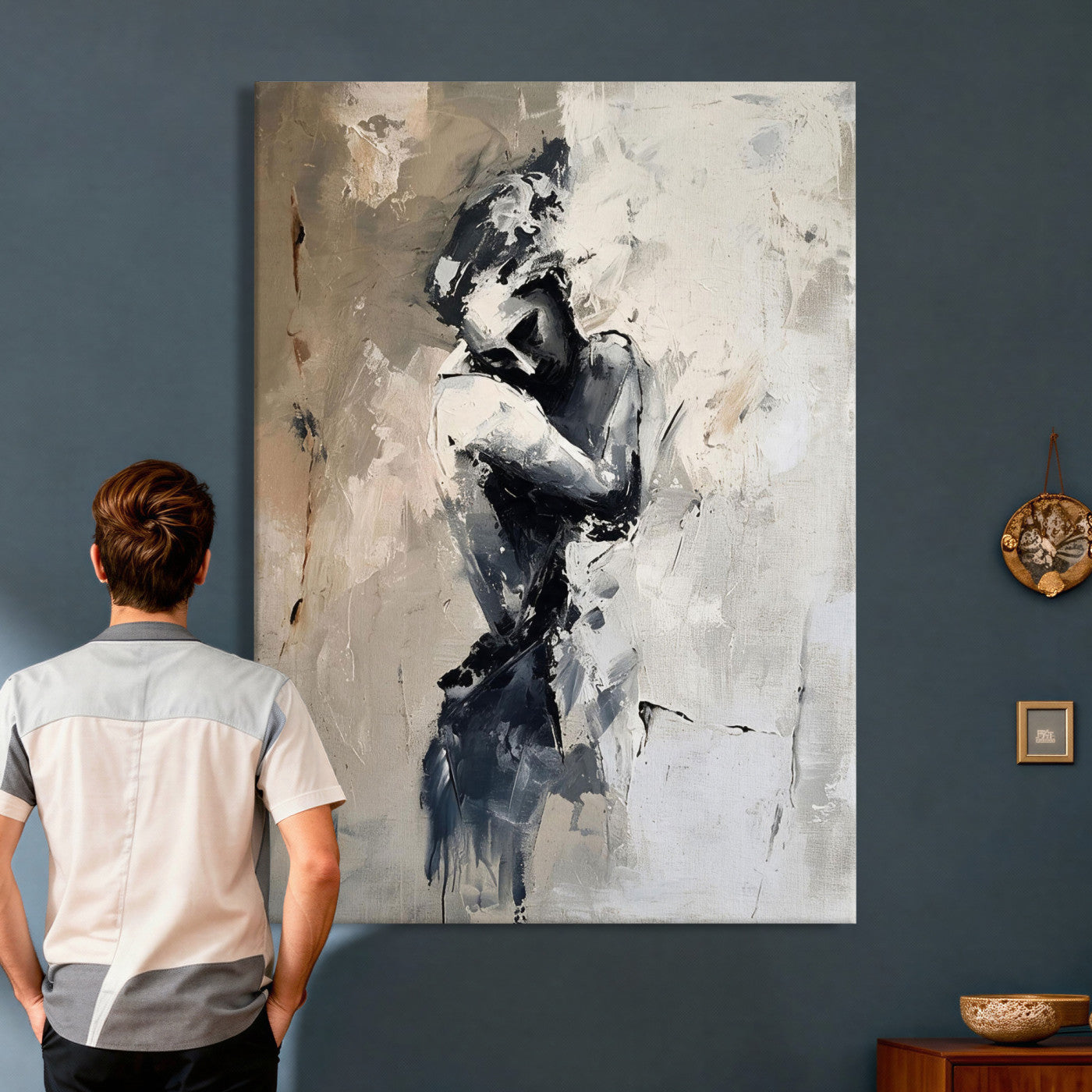 95556055-MGV-CV-24X36 - Monochrome Figurative Abstract Canvas Wall Art Moody Figure Oil Painting Print