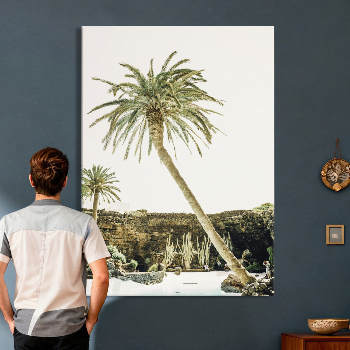 34739415-MGV-CV-24X36 - Jameos del Agua Lanzarote Spain Wall Art Canvas Print - Volcanic Oasis Palm Tree Pool