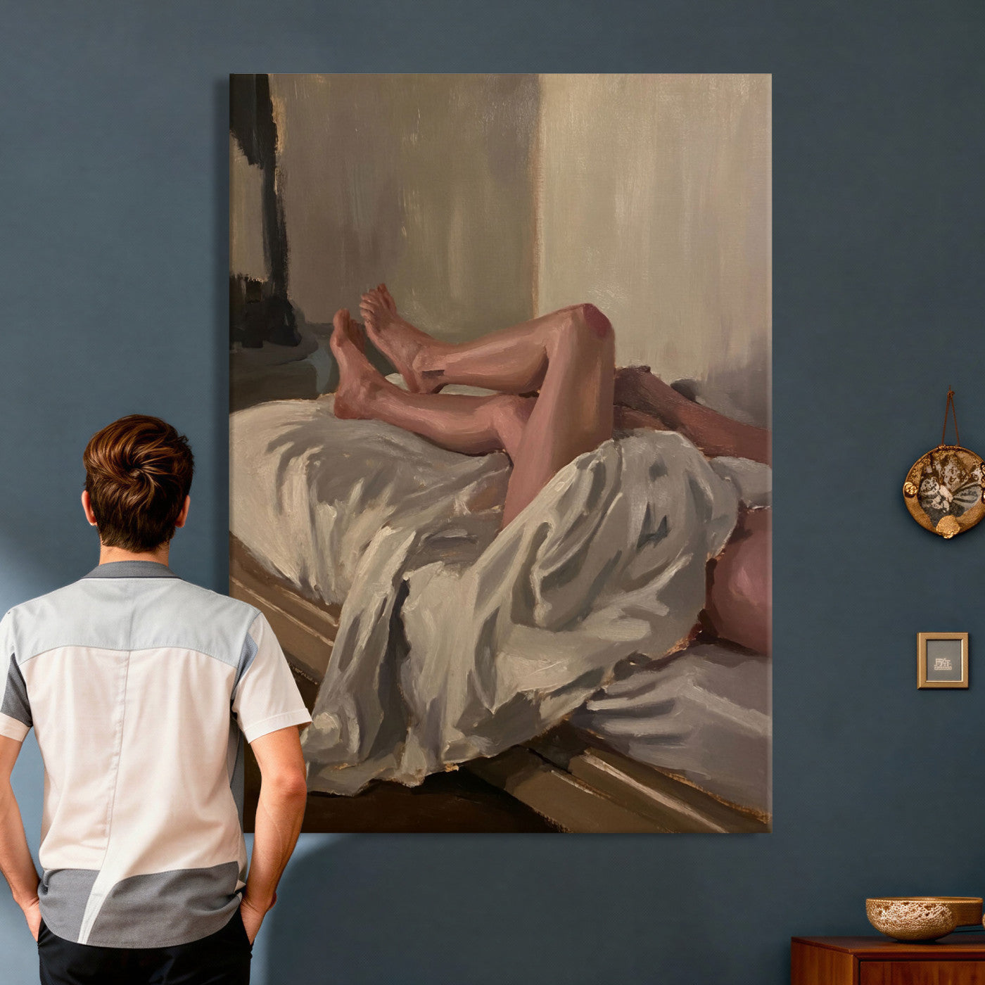 32200836-MGV-CV-24X36 - Gay Love in Bed Wall Art Canvas Print - Mood Impressionist Oil Painting Fine Art