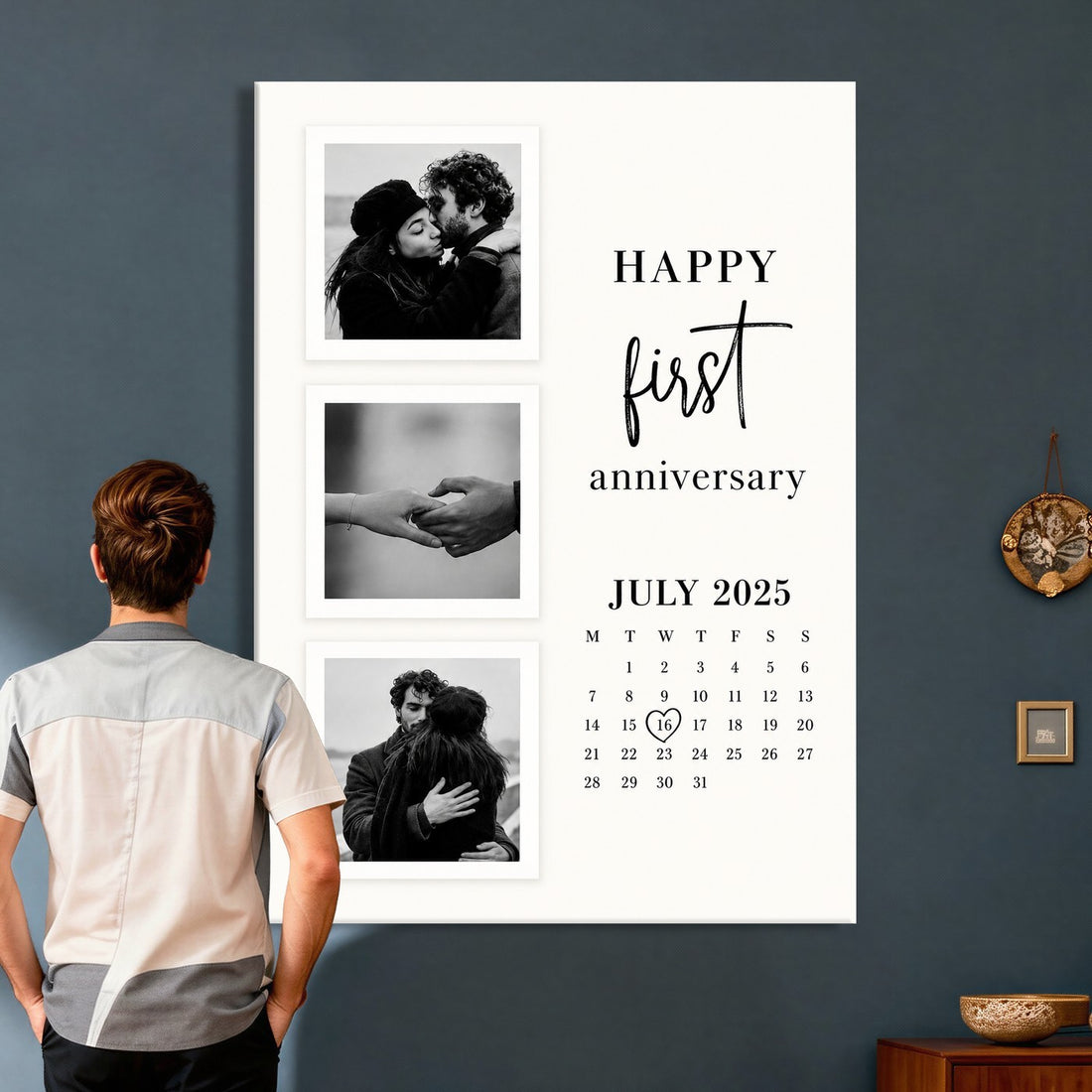 Personalized First Anniversary Photo Calendar Canvas, Couple Gift