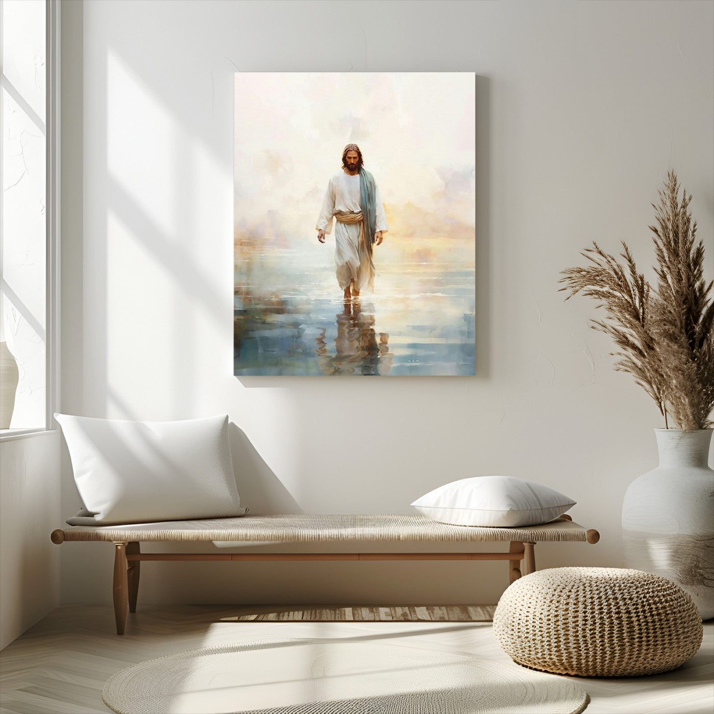 MGV-CV-24X36 - Jesus Walking on Water Wall Art Canvas Print, Christian Wall Art Print, God Jesus Print