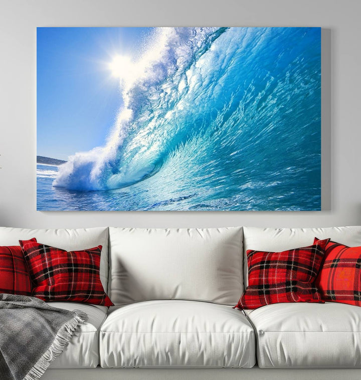 Arte de pared grande con impresión en lienzo de ola de mar, arte de pared, ola en el océano, impresión en lienzo para comedor, decoración para sala de estar