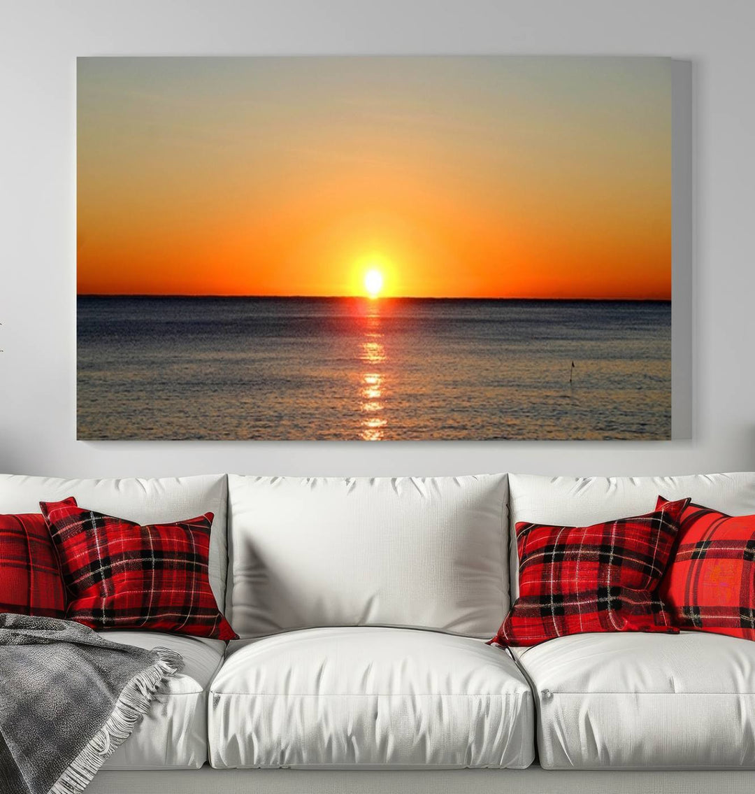 Lienzo decorativo de pared grande enmarcado Puesta de sol sobre el mar