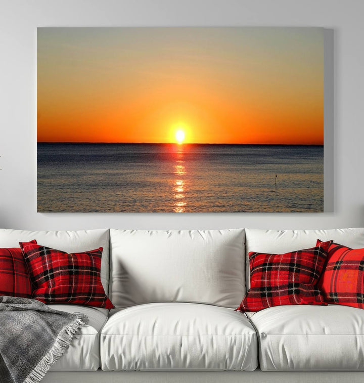 Golden Horizon Sunset Over Ocean Wall Art Canvas Print – Tropical Beach Canvas Wall Art – Giclee Print for Coastal Theme Decor Print