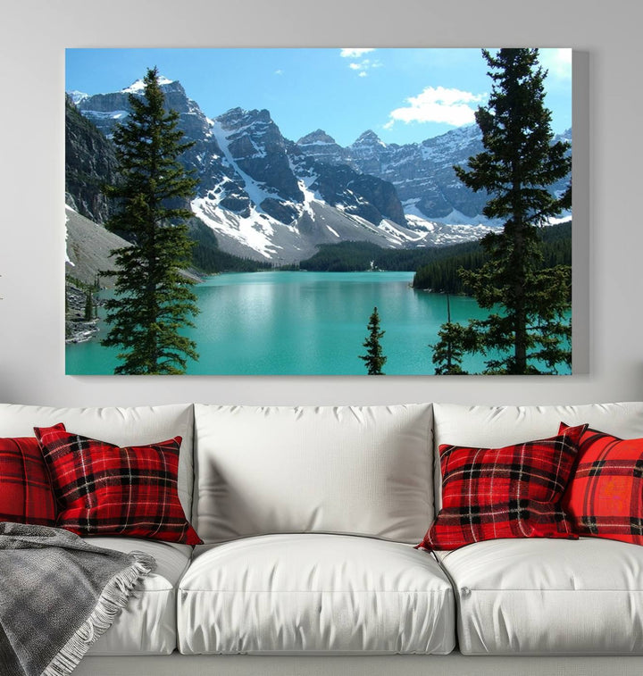 Canadian Rockies Moraine Lake Landscape Canvas Print, Turquoise Lake & Mountain View Wall Art, Ready to Hang Multi-Panel Giclee Canvas for Home Decor