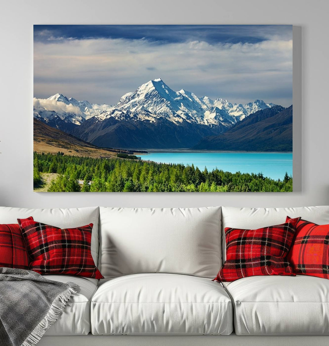 Impression d’art Mount Cook Nouvelle-Zélande Art mural Impression sur toile Lac et montagnes