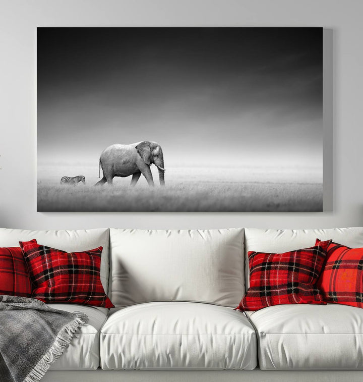 Elephant and Zebra Savannah Canvas Print