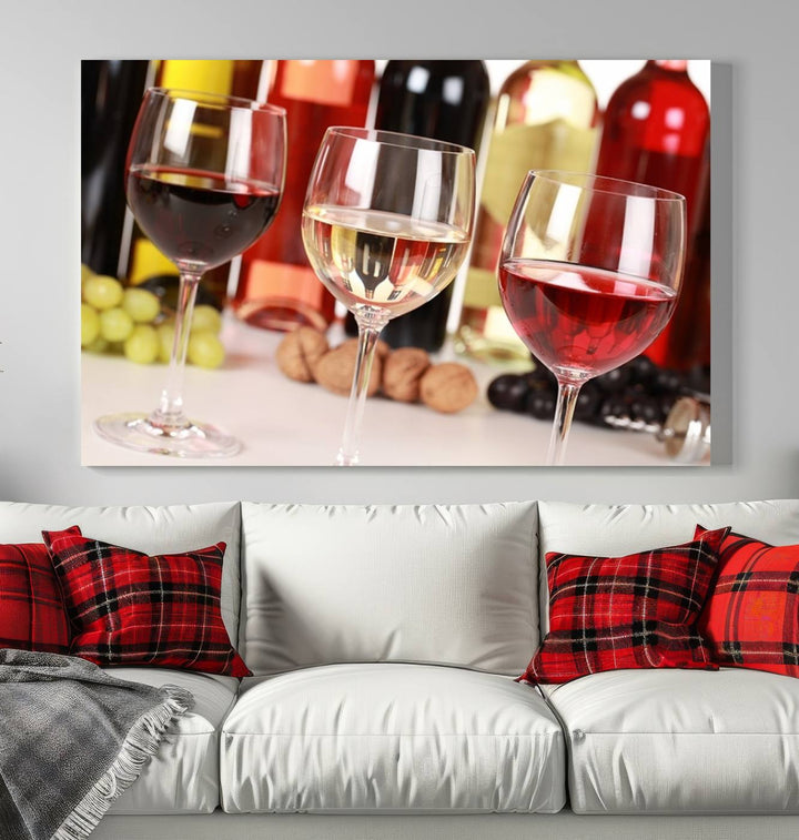 Wall Art Red, White and Rose Wine in Glass Canvas Print