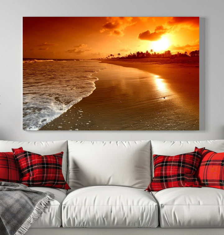 Art mural magnifique paysage de plage au coucher du soleil sur une île tropicale Impression sur toile