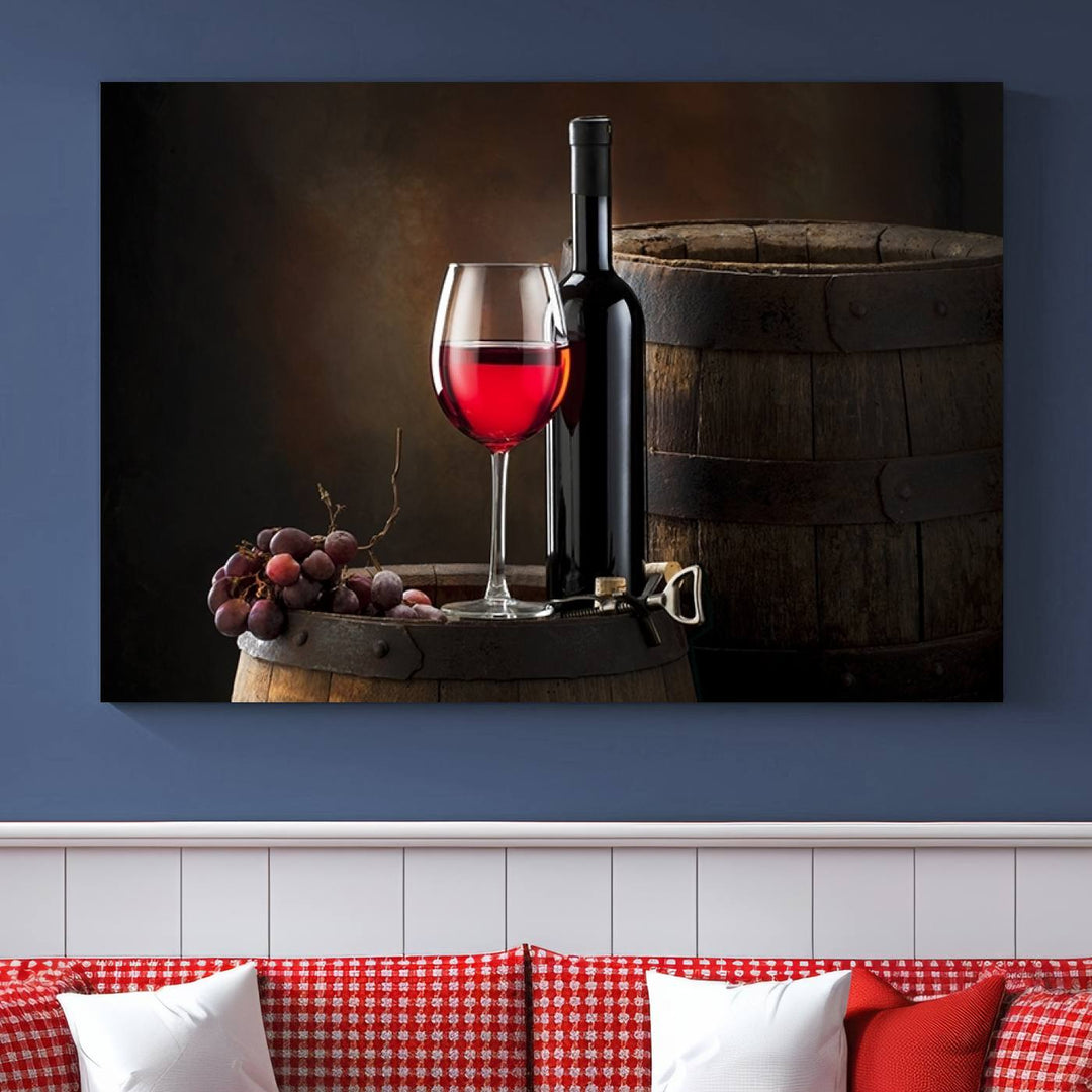 Wall Art Red Wine Bottle and Tun Canvas Print 