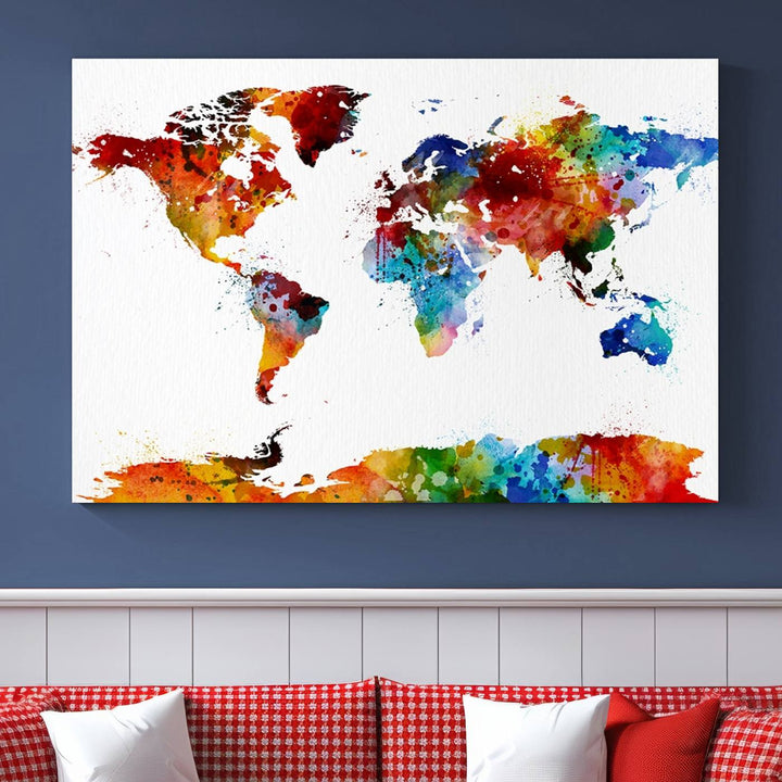 Carte du monde aquarelle Impression sur toile