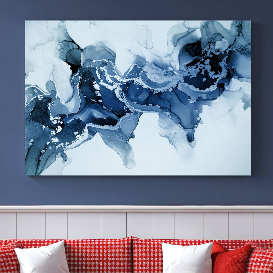 Ice Blue Marble Fluid Effect Wall Art Abstract Canvas Wall Art Print