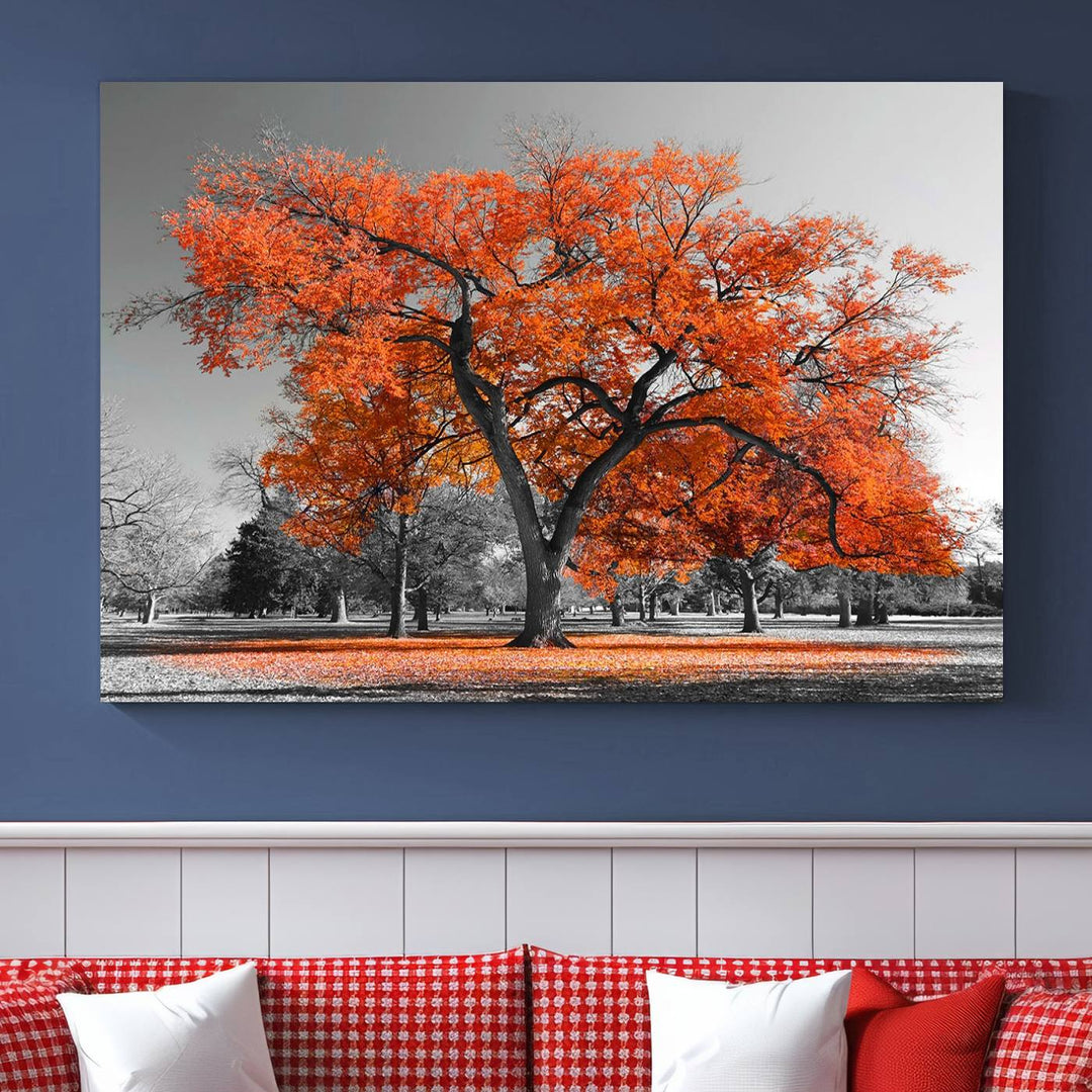 Impression d’art mural sur toile d’arbre d’automne orange