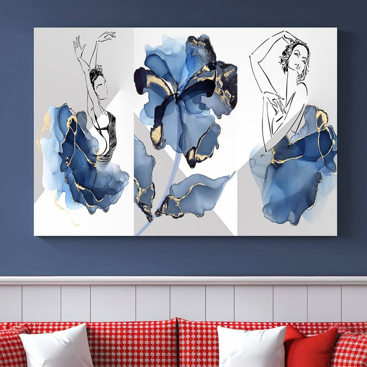 Watercolor Abstract Painting Artwork Walls Canvas Wall Art Print Blue Dancer