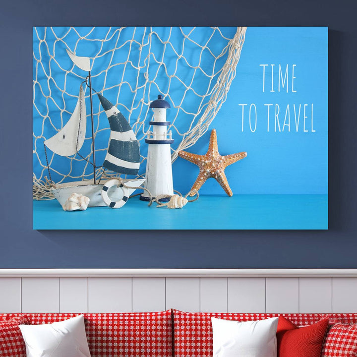 Art mural en forme d'étoile de mer et de phare de bateau à voile Impression sur toile