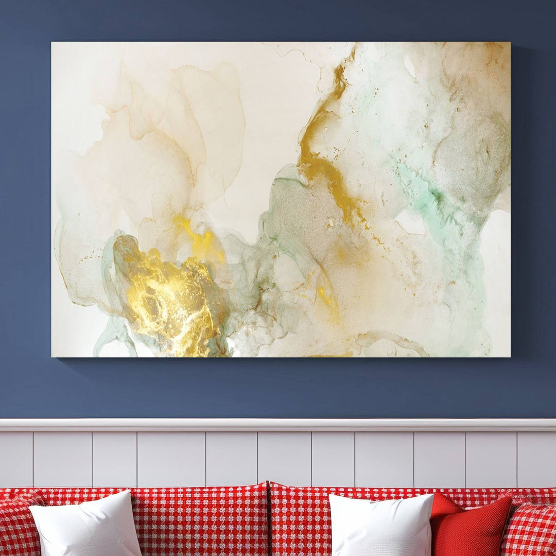 Yellow Marble Fluid Effect Wall Art Abstract Canvas Wall Art Print