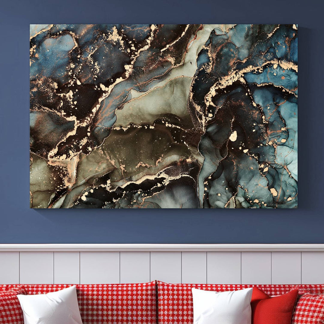 Black and Blue Marble Fluid Effect Wall Art Abstract Canvas Wall Art Print