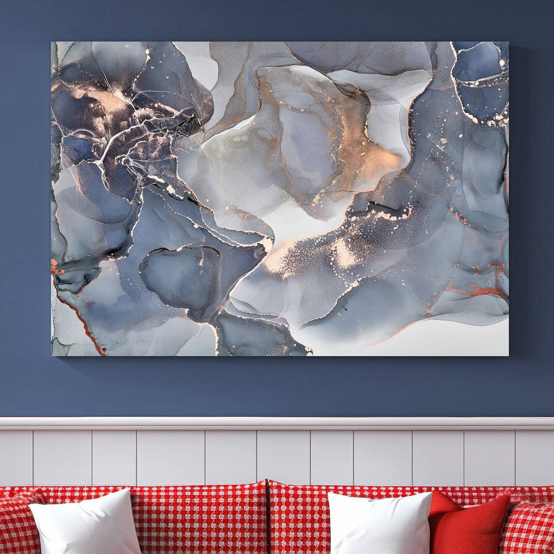 Contemporary Art Gray Gold Abstract Canvas Art Print